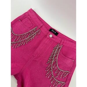 Blue B Collection Women's Size L Rhinestone Fringe Pink Denim Shorts